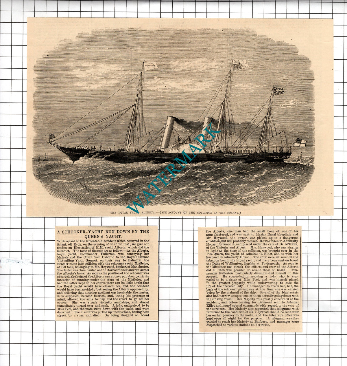 Royal Yacht Alberta Collision Ryde Isle Of Wight  - 1875 Three-Part Clipping