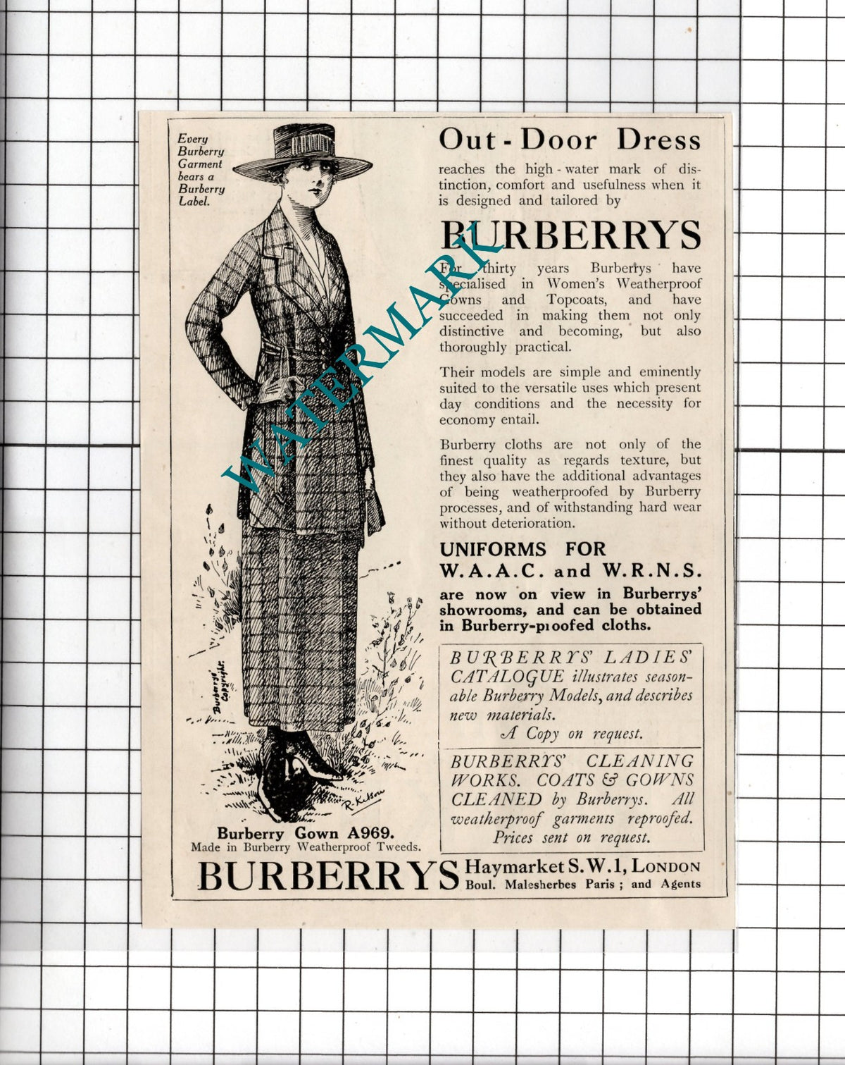 Burberrys Haymarket London WW1 - 1918 Small Advert