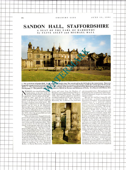 Sandon Hall Staffordshire  - 1998 Article / Print