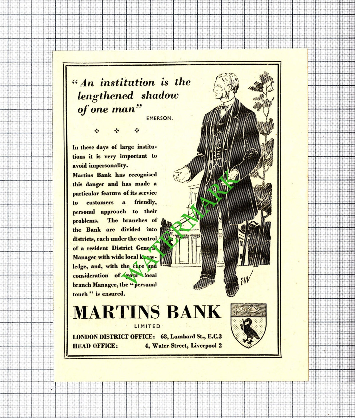 Martins Bank Ltd Small Advert - 1950 Cutting