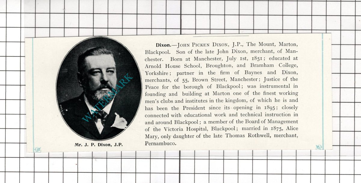 John Picken Dixon The Mount Marton Blackpool - c.1900 Cutting