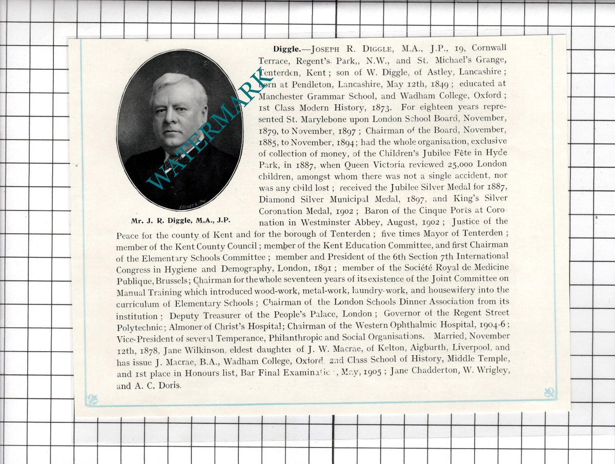 Joseph R Diggle St Michael's Grange Tenterden Kent   - c.1910 Cutting