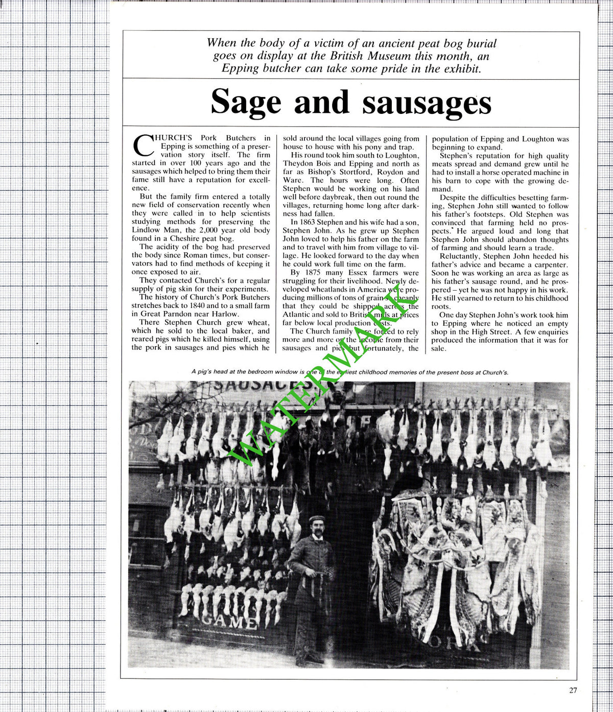 Church's Pork Butchers Epping Essex Stephen Church Allan  - 1986 Article