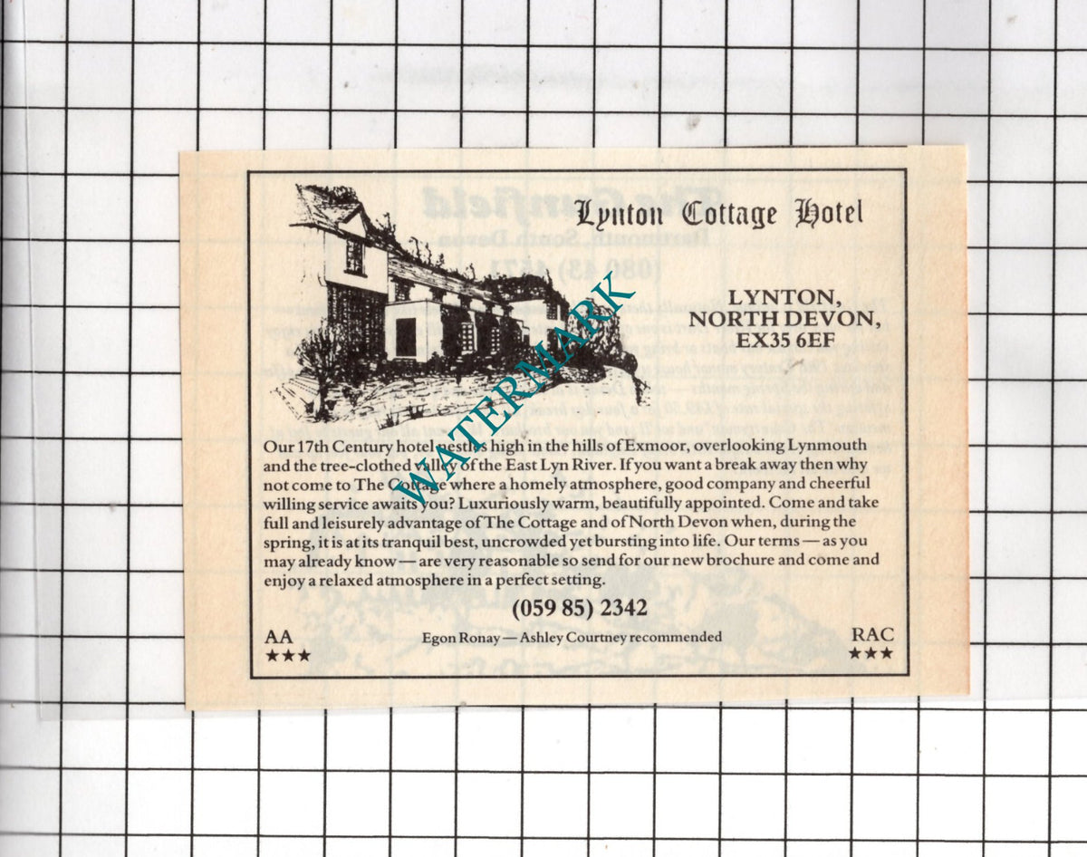 Lynton Cottage Hotel Lynton North Devon - 1986 SMALL Advert