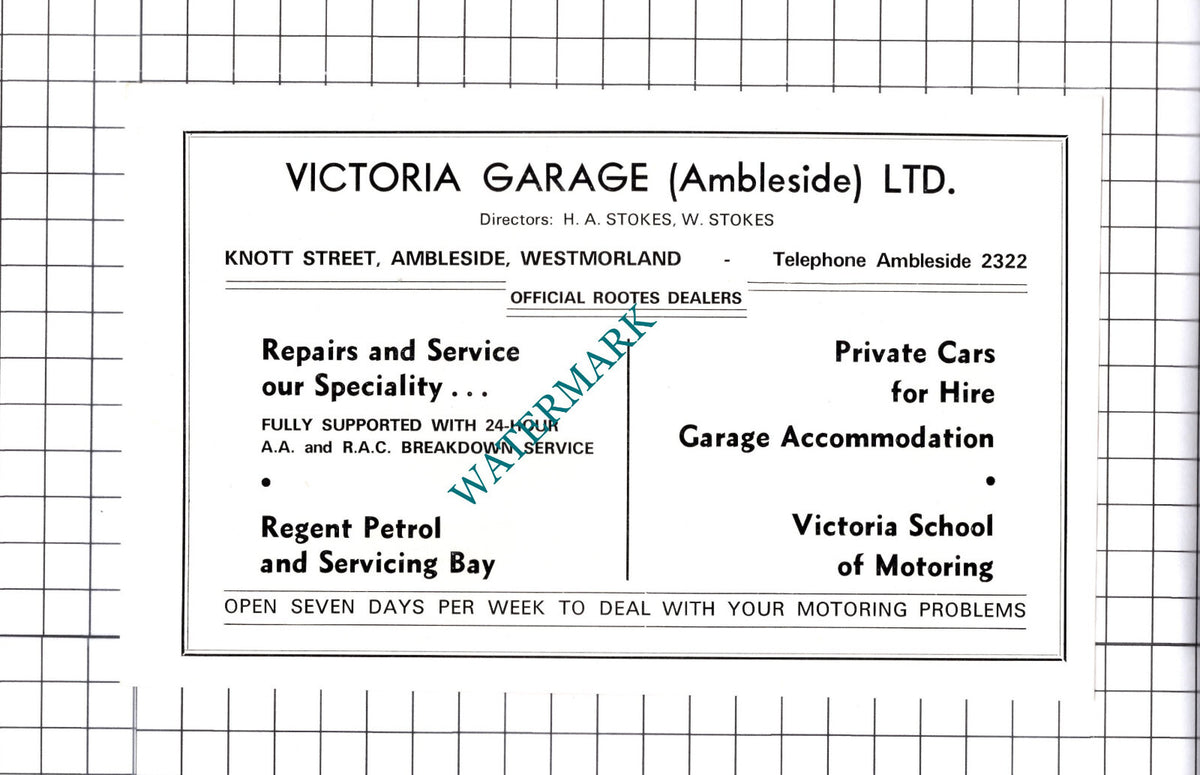 Brown's Motors and Coaches Ambleside / Victoria Garage Advert - c.1968 Cutting
