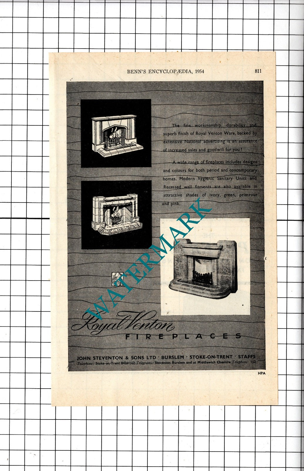 Royal Venton Fireplaces John Steventon & Sons Ltd Burslem Staffs - 1954 Advert