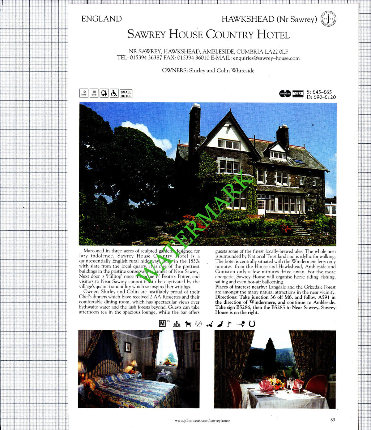 Sawrey House Hotel Hawkshead / The Pheasant Harome Helmsley  - 2001 Cutting
