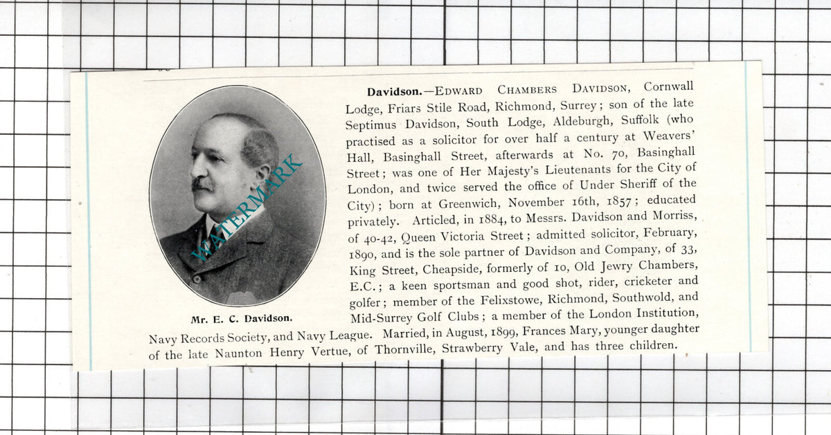 Edward Chambers Davidson Cornwall Lodge Richmond Surrey   - c.1905 Clipping