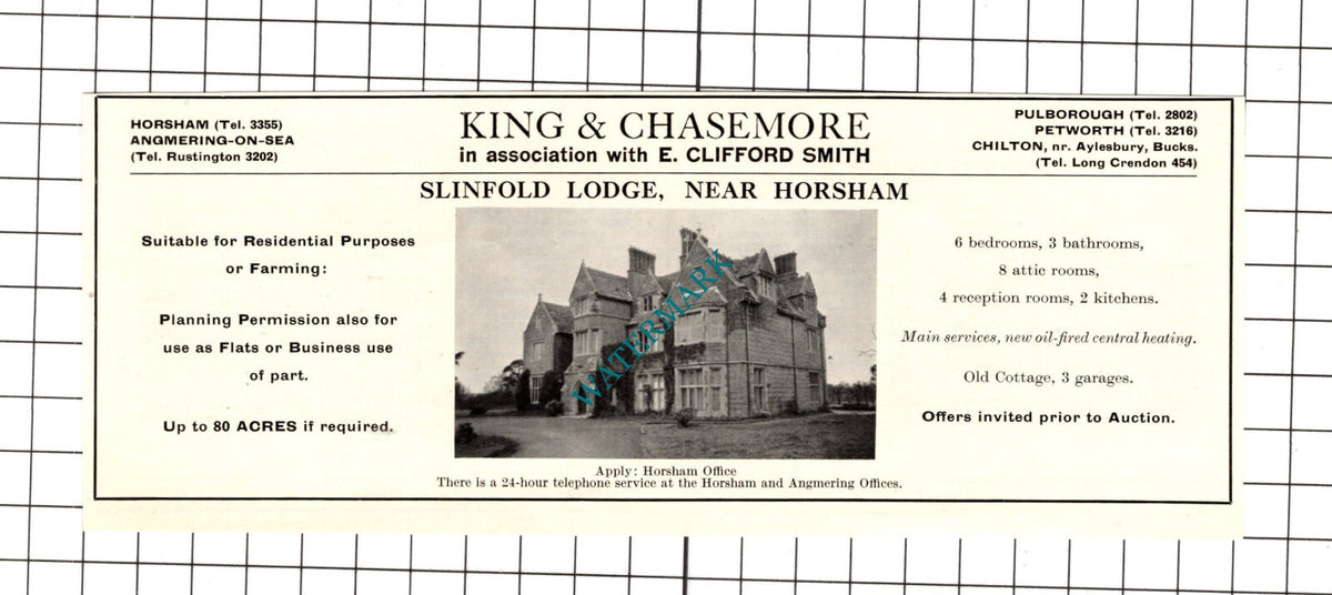 Slinfold Lodge Horsham Sussex House Sale Advert - 1967 Cutting