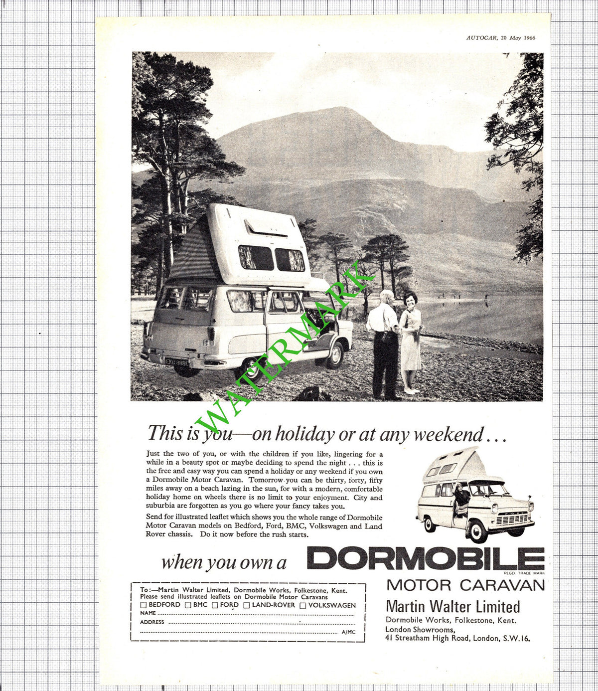 Dormobile Advert - 1966  Cutting