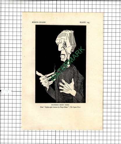 Prof Henry Tonks Powys Evans Caricature / Col George Harvey  - 1928 Illustration
