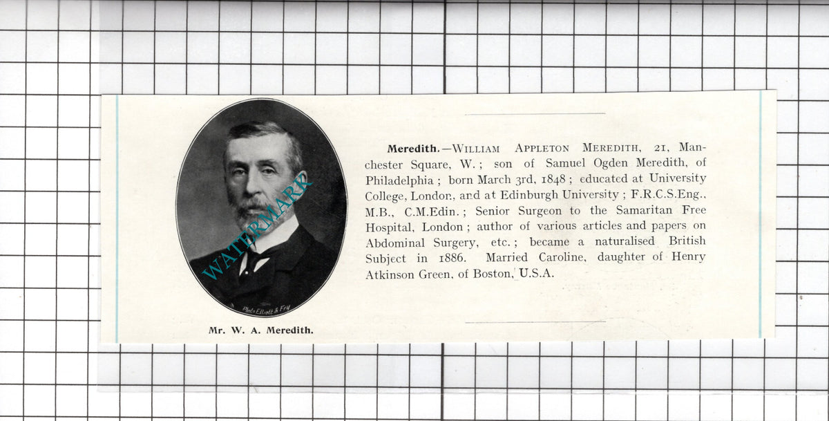 Mr William Appleton Meredith Surgeon - c.1910 Cutting