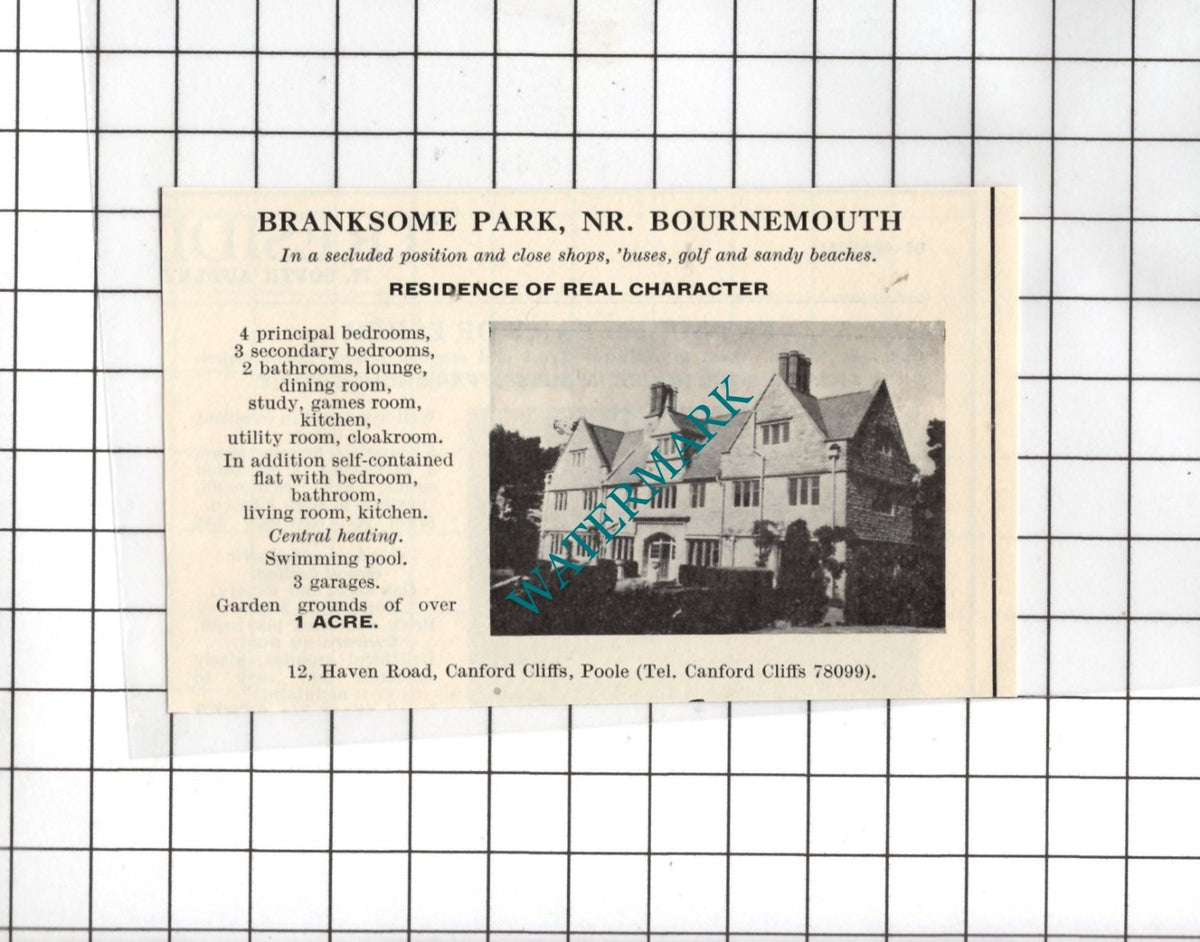 Branksome Park Poole Dorset SMALL House Sale Advert - 1967