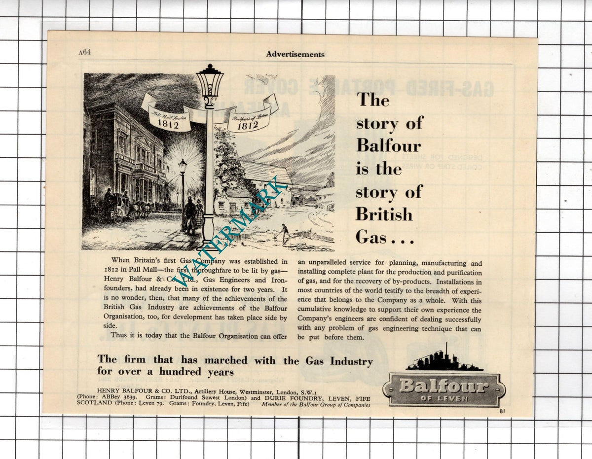 Henry Balfour & Co Ltd Leven Gas / Dowson & Mason Levenshulme - 1951 Advert