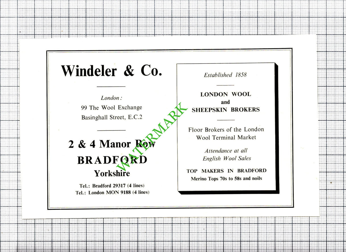 Windeler & Co Bradford Yorkshire Small Advert - 1957 Cutting
