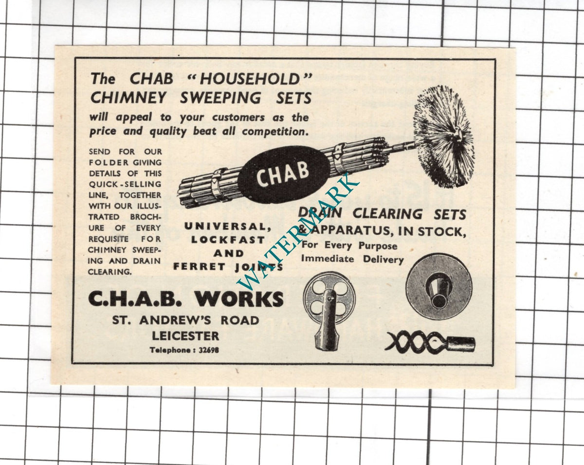 CHAB Works Chimney Sweeping Sets Leicester - 1954 Small ADVERT