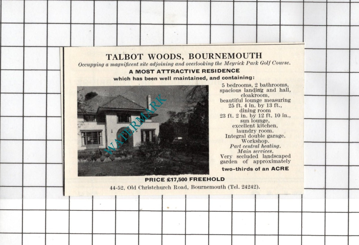 Talbot Woods Bournemouth Dorset SMALL House Sale Advert - 1967