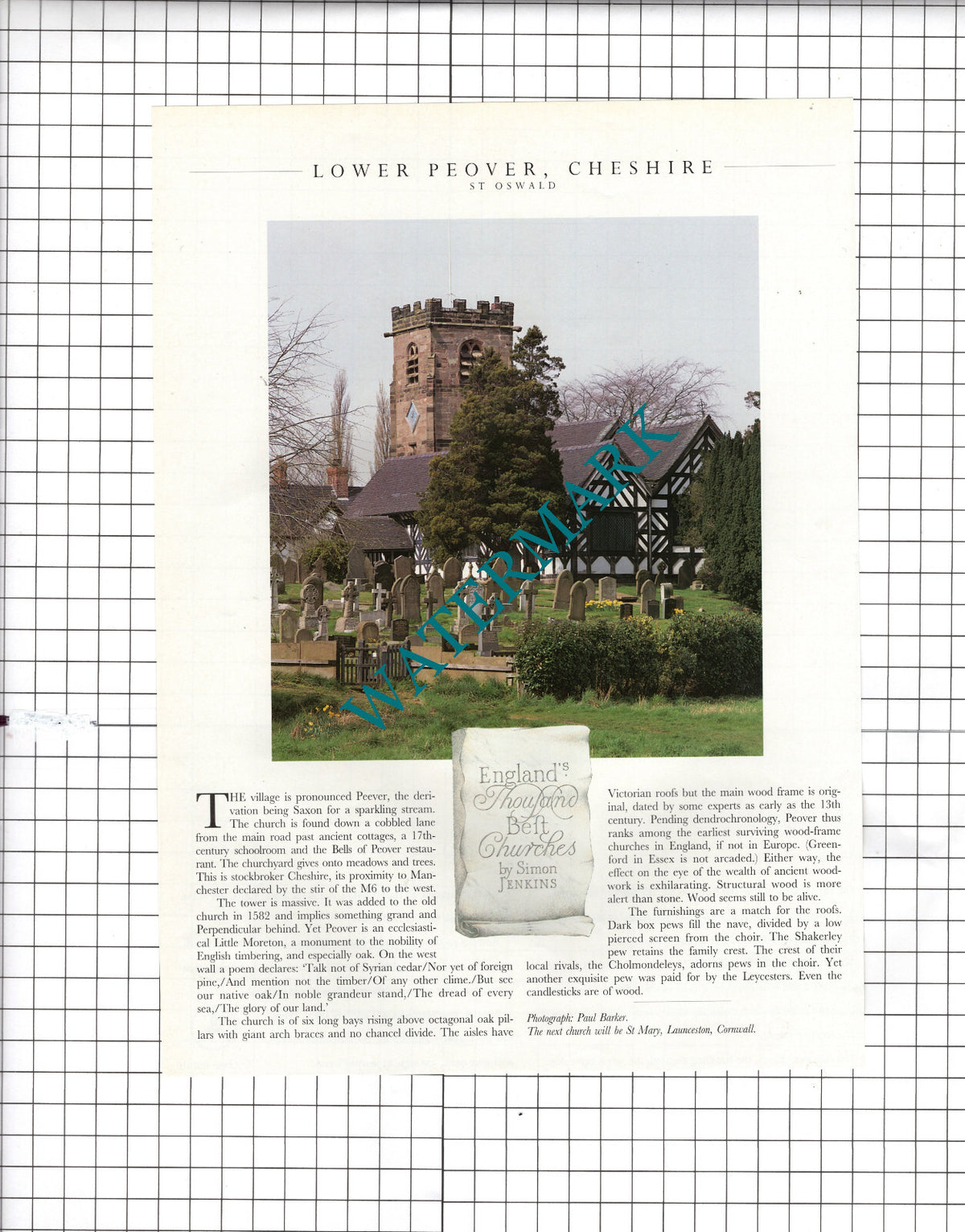 Lower Peover Cheshire St Oswald Church - 1997 Cutting