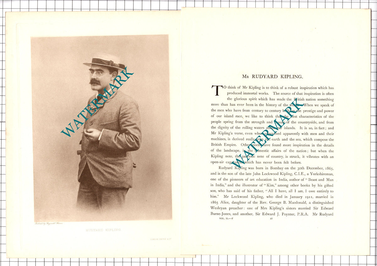 Rudyard Kipling  -- c.1920 Print / Article