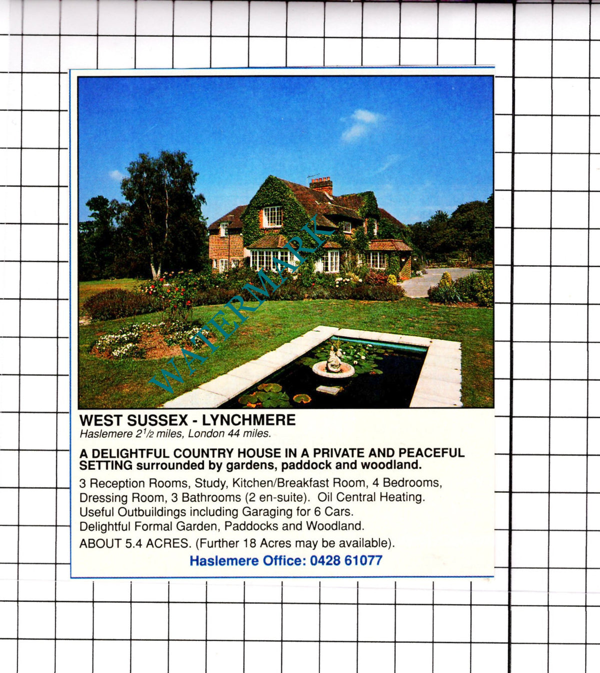 Lynchmere West Sussex House Sale Advert - 1991 Clipping