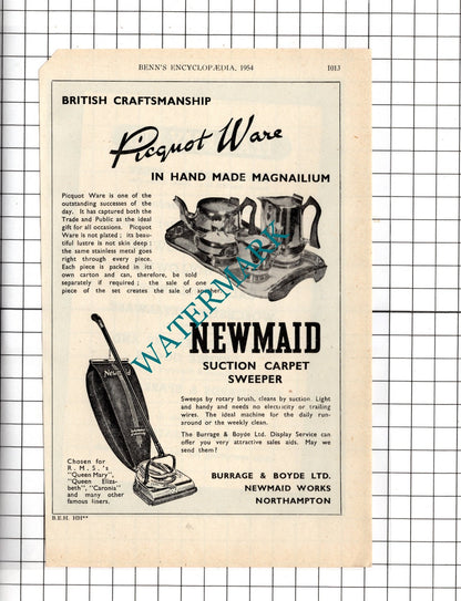 Burrage & Boyde Ltd Northampton Newmaid / Pease &Jay Ltd Otley - 1954 Advert