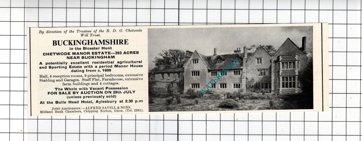 Chetwode Manor Estate Buckinghamshire Small House Sale Advert - 1967