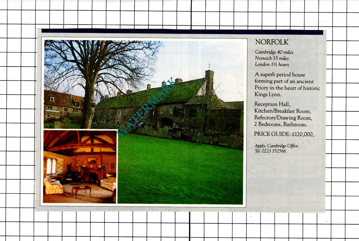 Kings Lynn Norfolk Priory House Sale Advert - 1991 Clipping / Print
