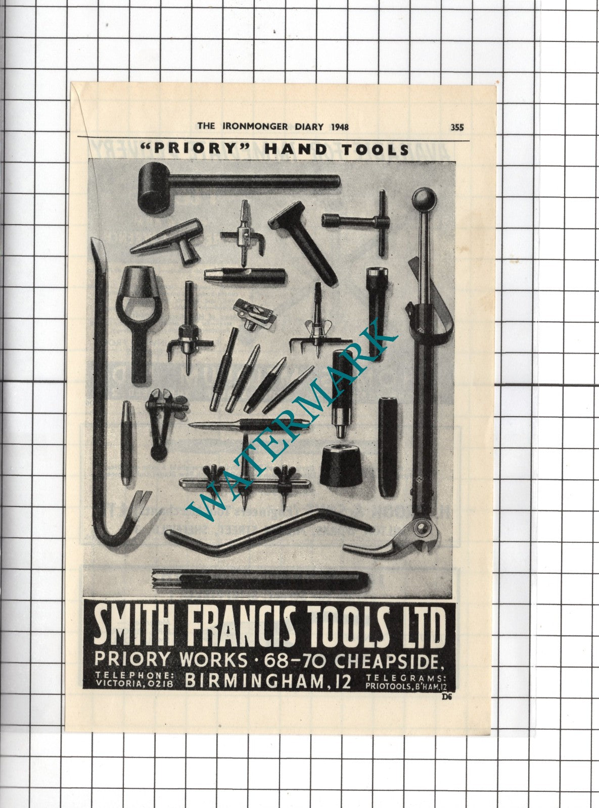 Smith Francis Tools Ltd Priory Works Cheapside Birmingham - 1948 Advert