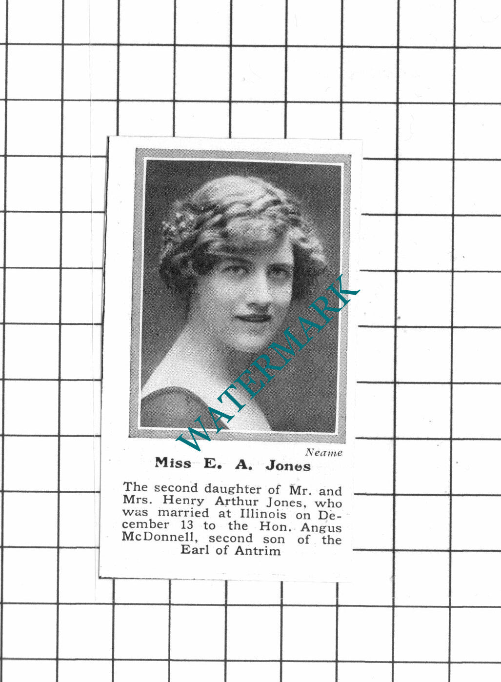 Angus McDonnell Earl of Antrim Miss E A Jones   - 1914 SMALL Clipping