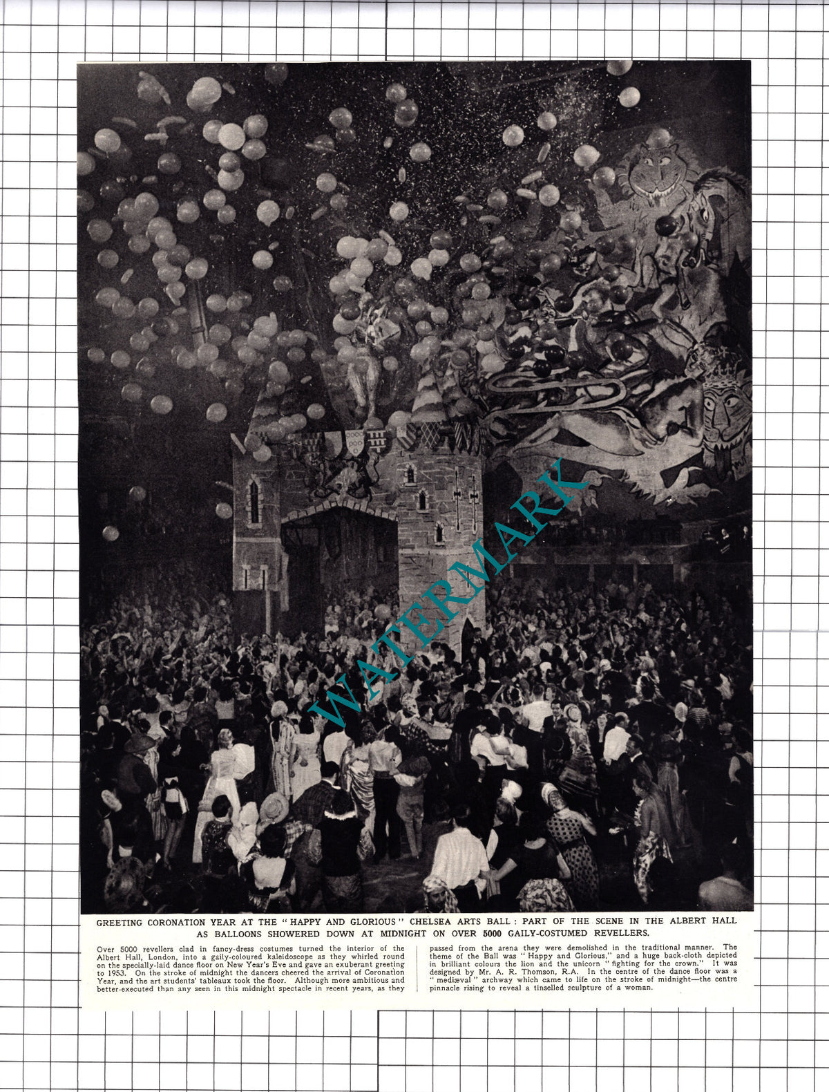 Albert Hall London New Year Party Chelsea Arts Ball -  1953 Cutting / Print