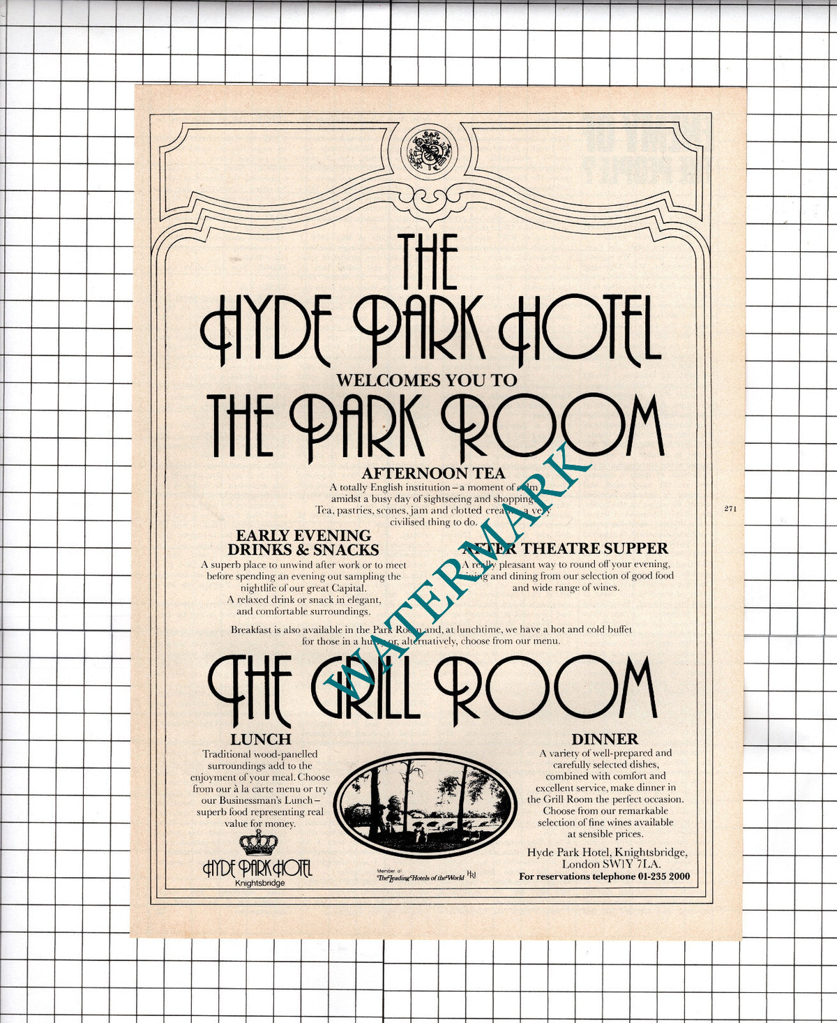 The Hyde Park Hotel Knightsbridge London VINTAGE ADVERT - 1980