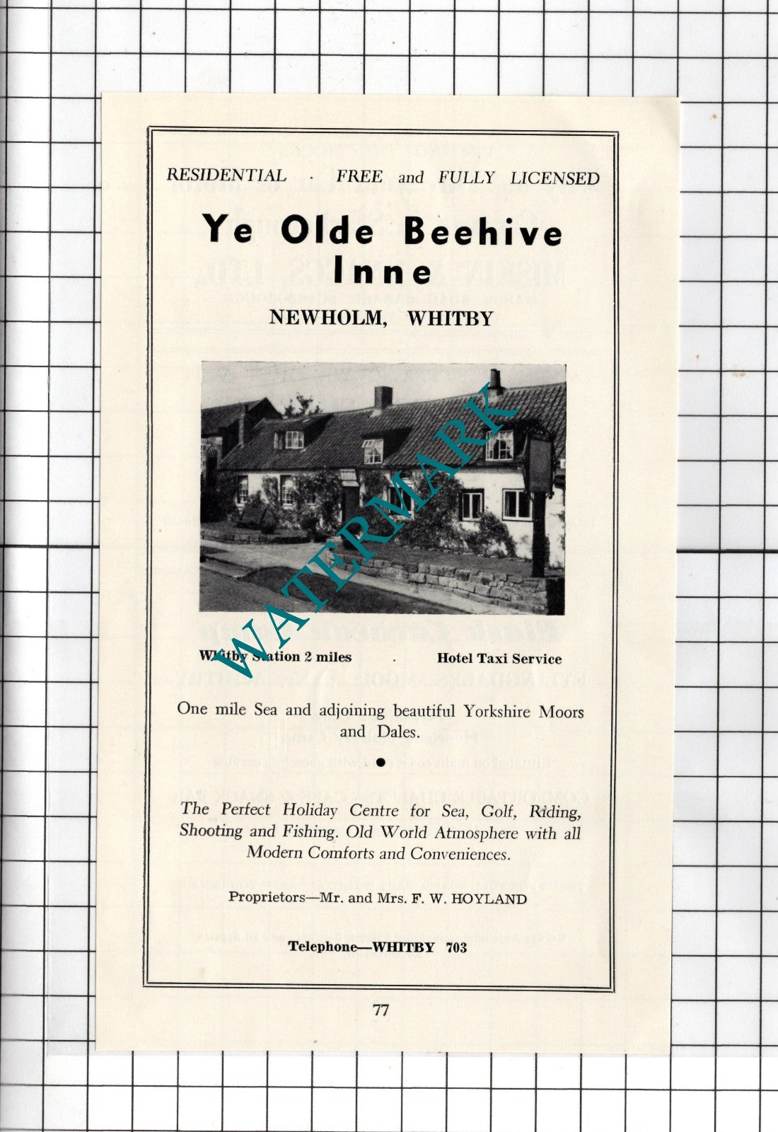 Ye Olde Beehive Inne Newholm Whitby Yorkshire Hoyland - c.1960s Small Advert