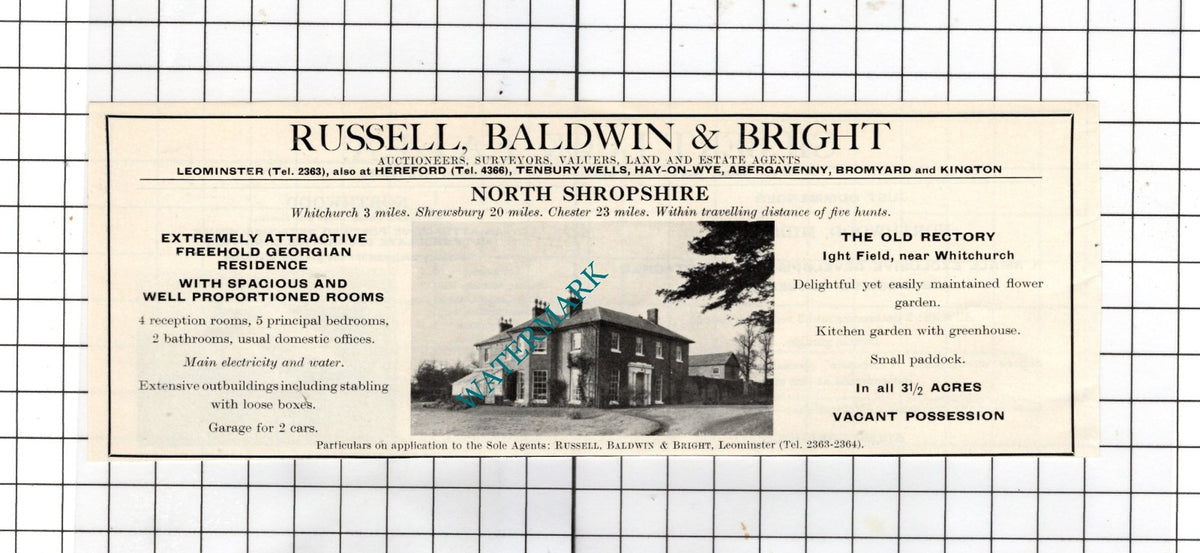 The Old Rectory Ight Field Shropshire  - 1967 House Sale Advert