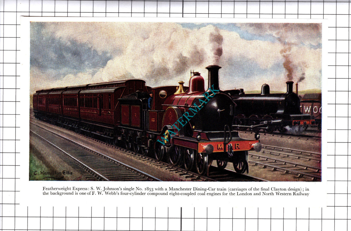 S W Johnson No 1853 Manchester Railway Engine- c.1955 Print