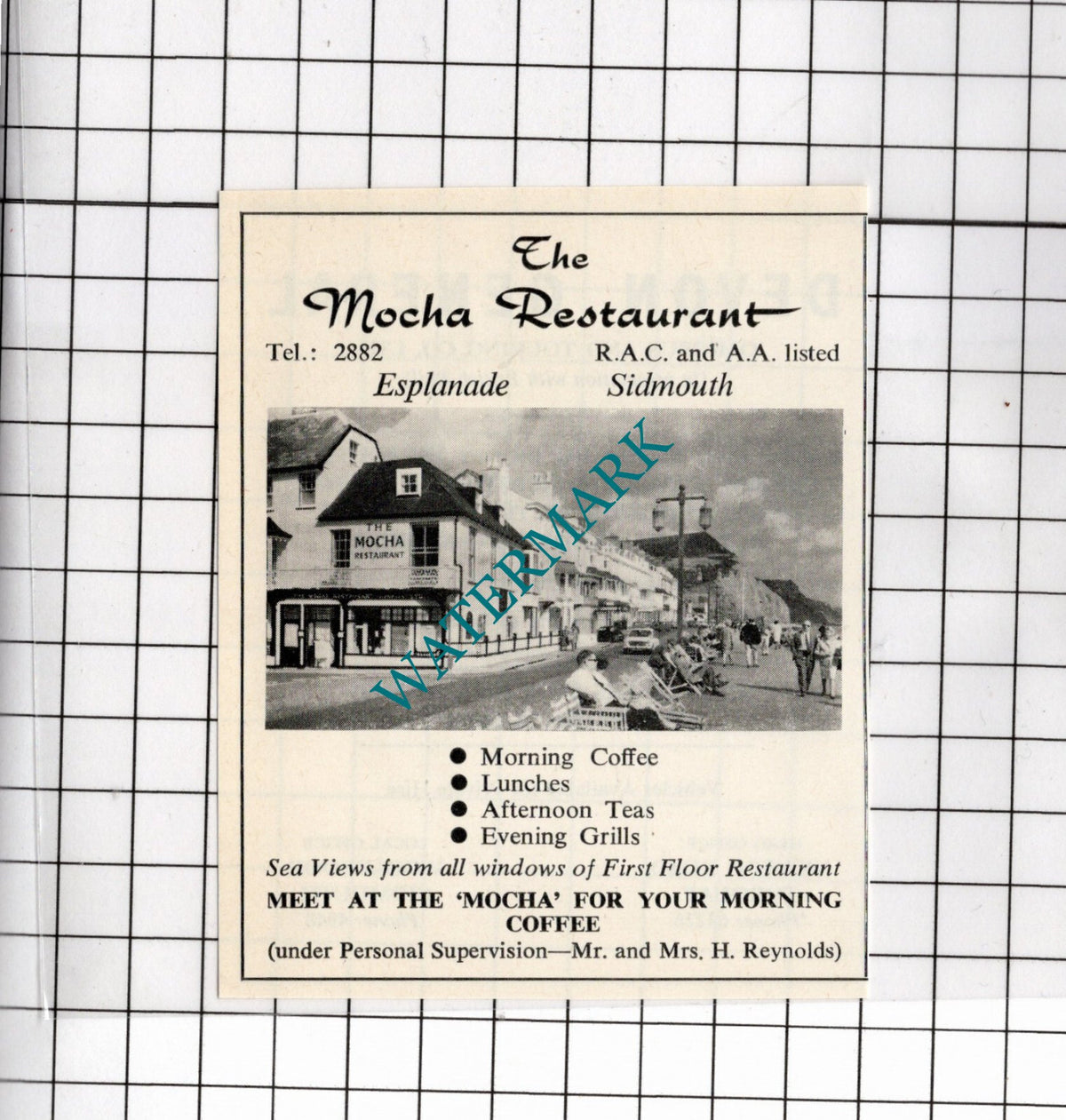The Mocha Restaurant Sidmouth Devon Mr  H Reynolds     - 1968 Small Advert