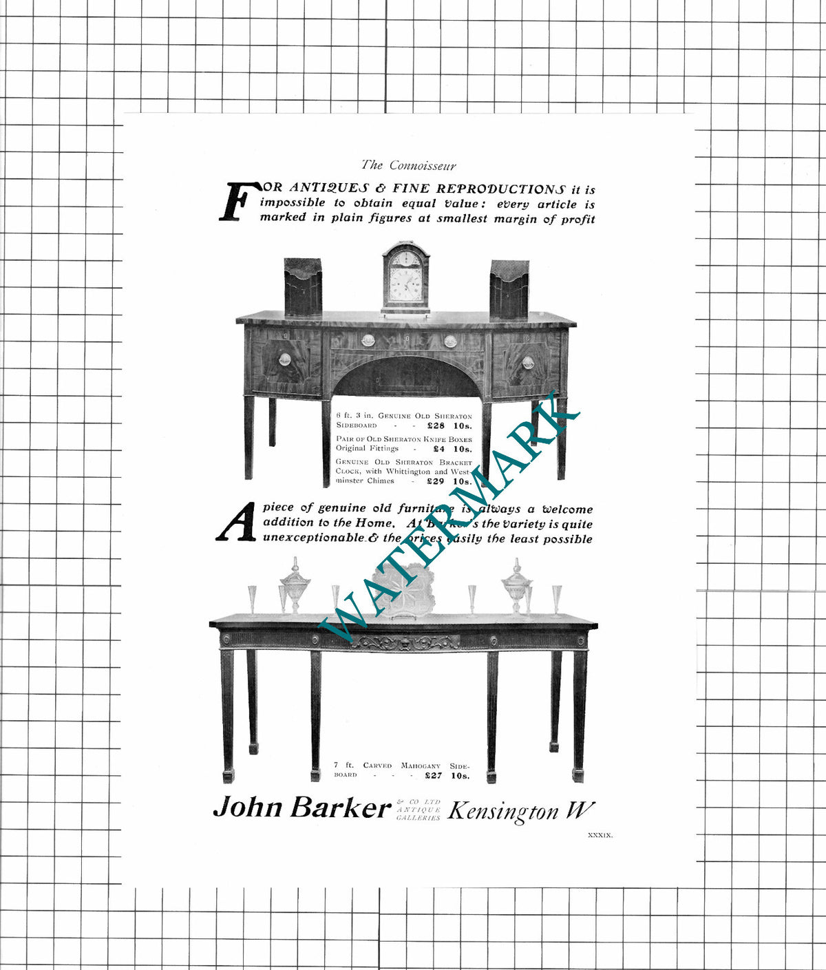John Barker & Co Ltd Antique Galleries Kensington London - 1910 Advert