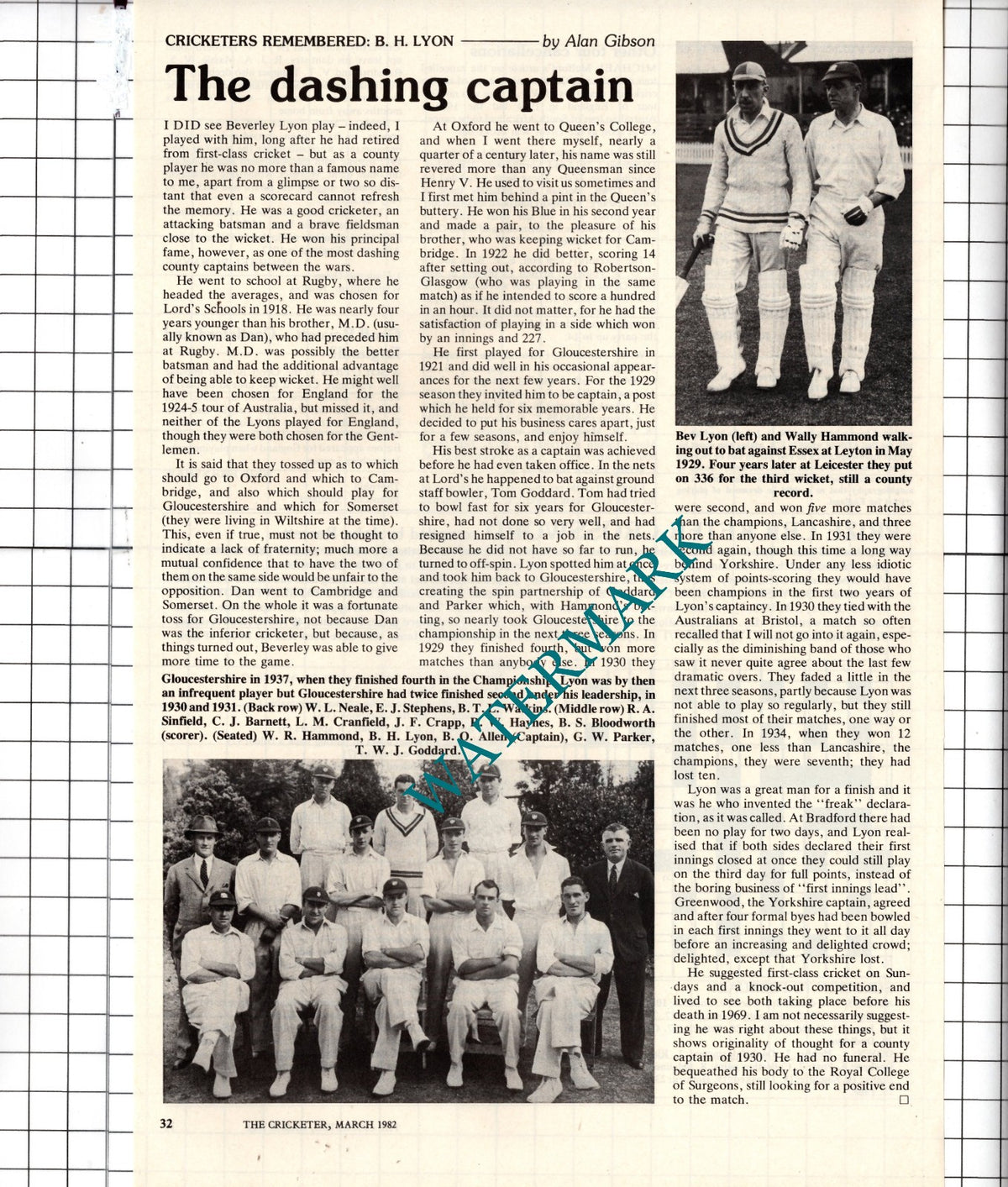 Beverley Lyon Bev Lyon Cricketer Cricket  - 1982 Article