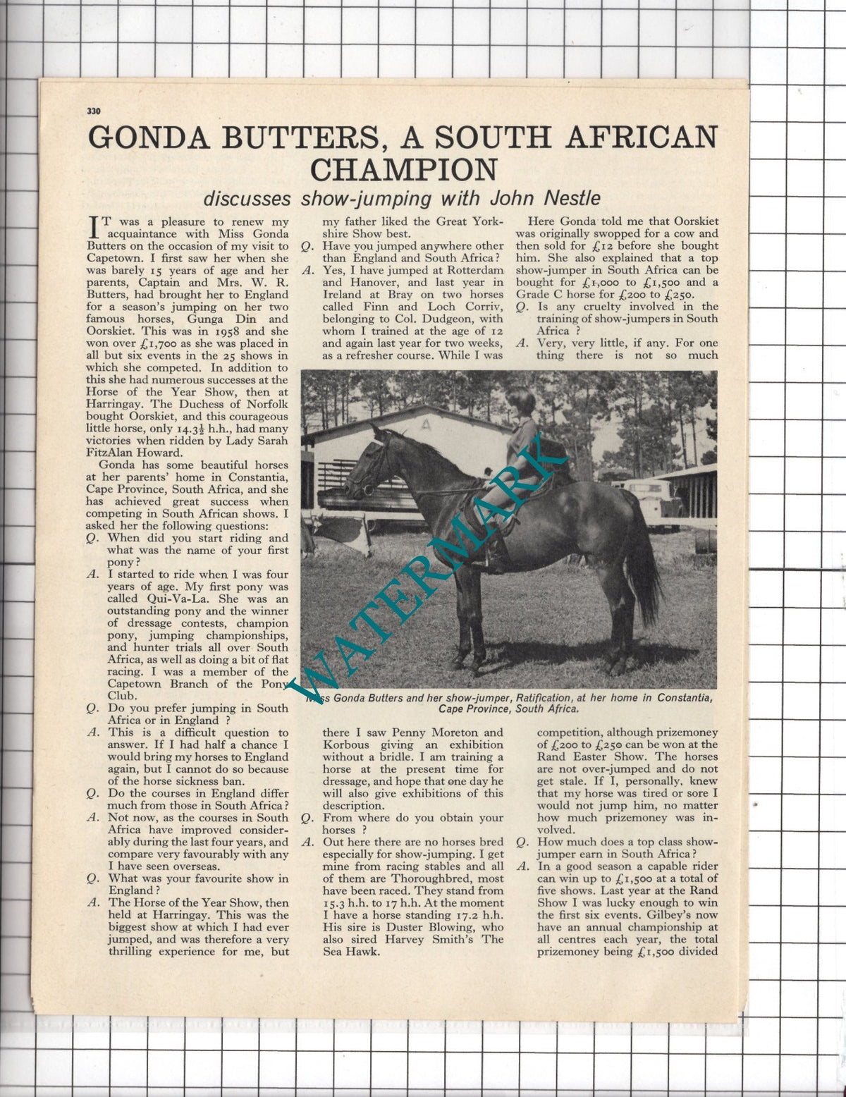 Gonda Butters South African Horse Trainer - 1965 Article