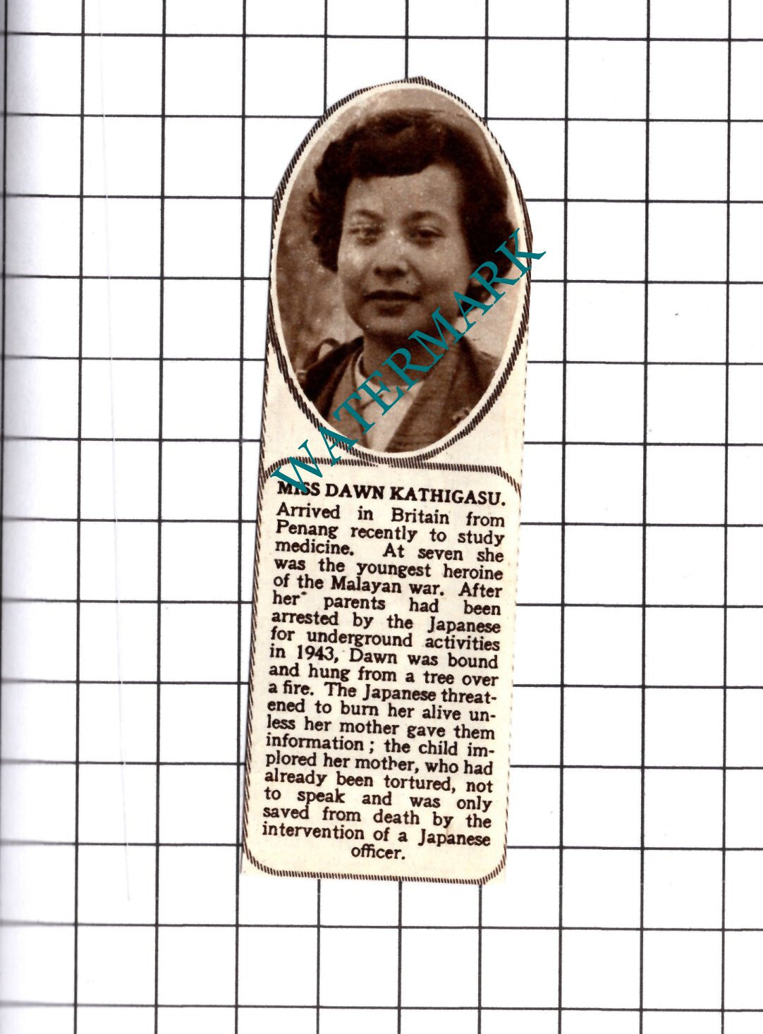 Miss Dawn Kathigasu -  1953 Small Cutting