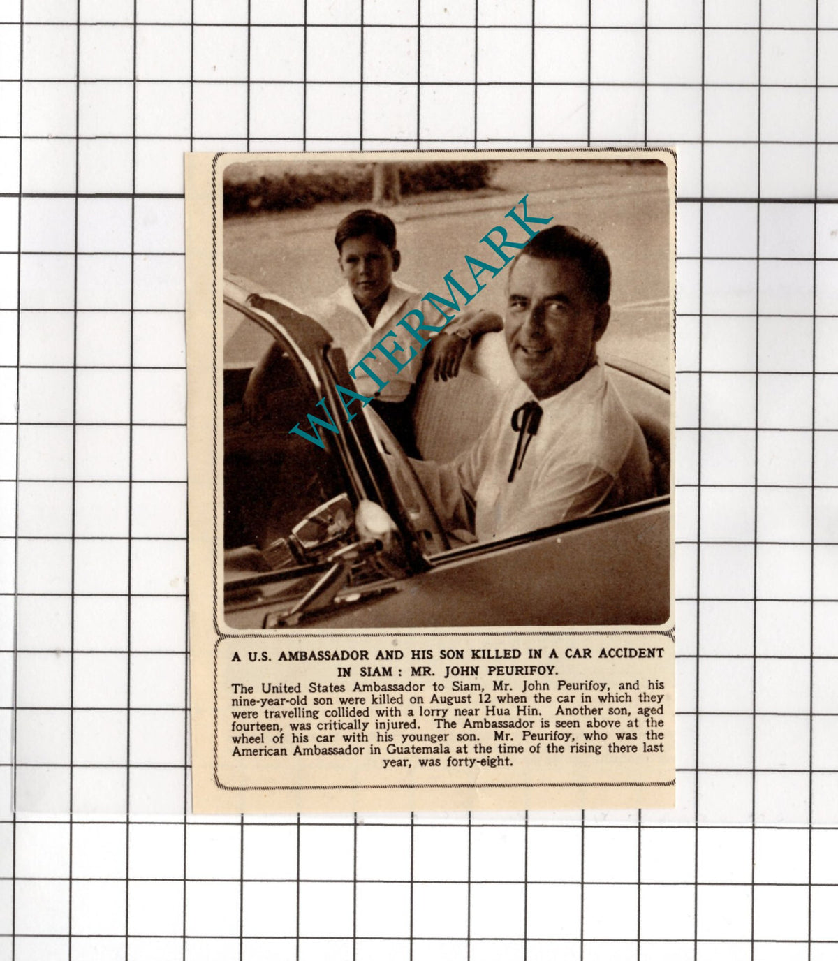 Mr John Peurifoy US Ambassador Killed - 1955 Small News Cutting