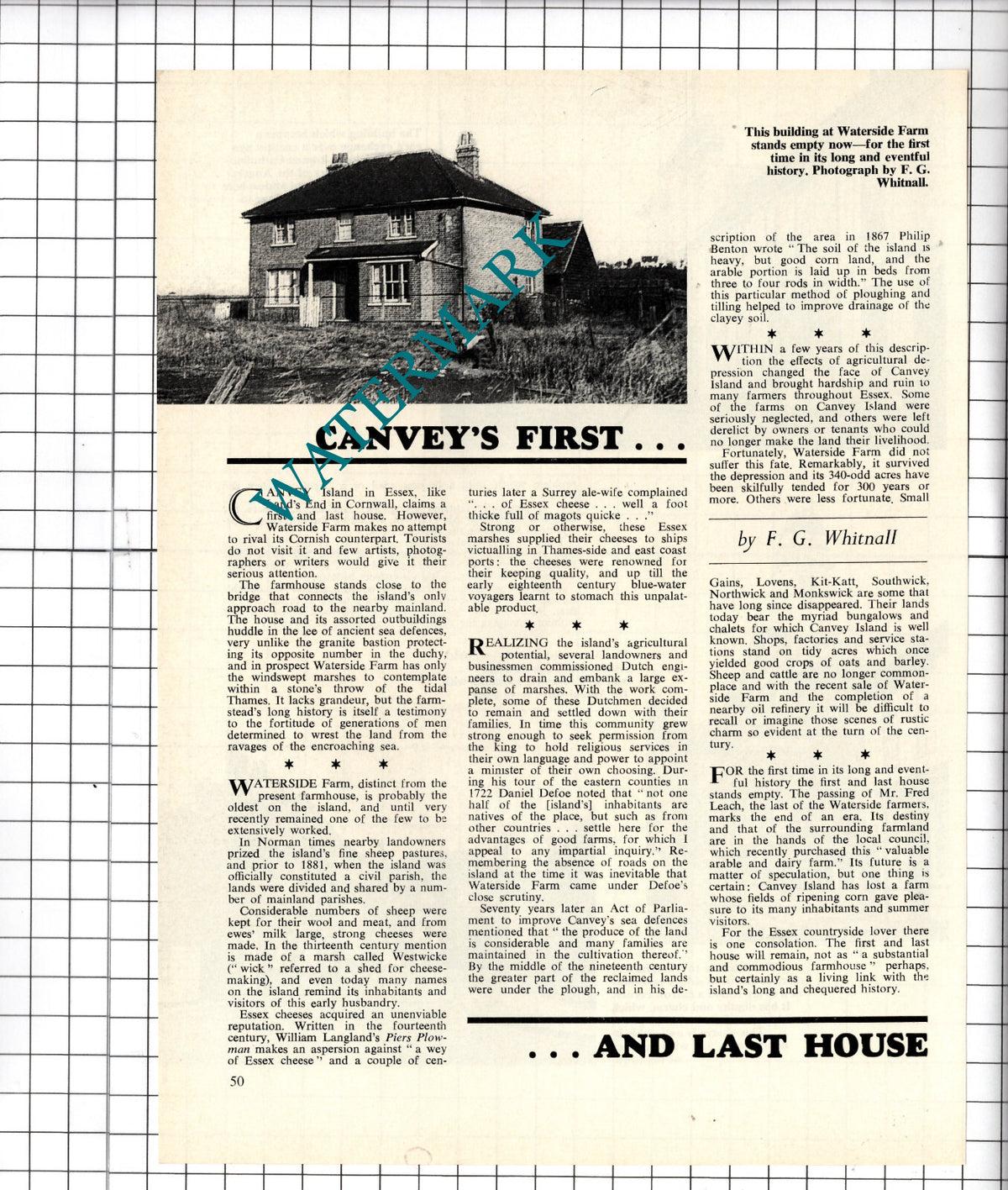 Fred Leach Waterside Farm Canvey Island Essex - 1968 Article
