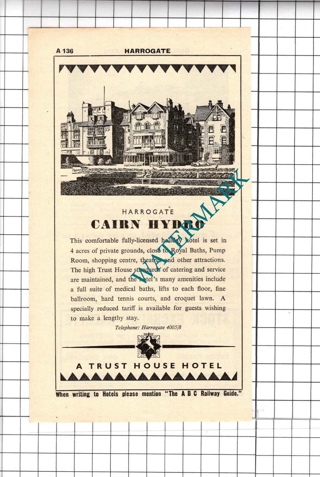 Cairn Hydro Hotel Harrrogate Advert  - 1958 Cutting