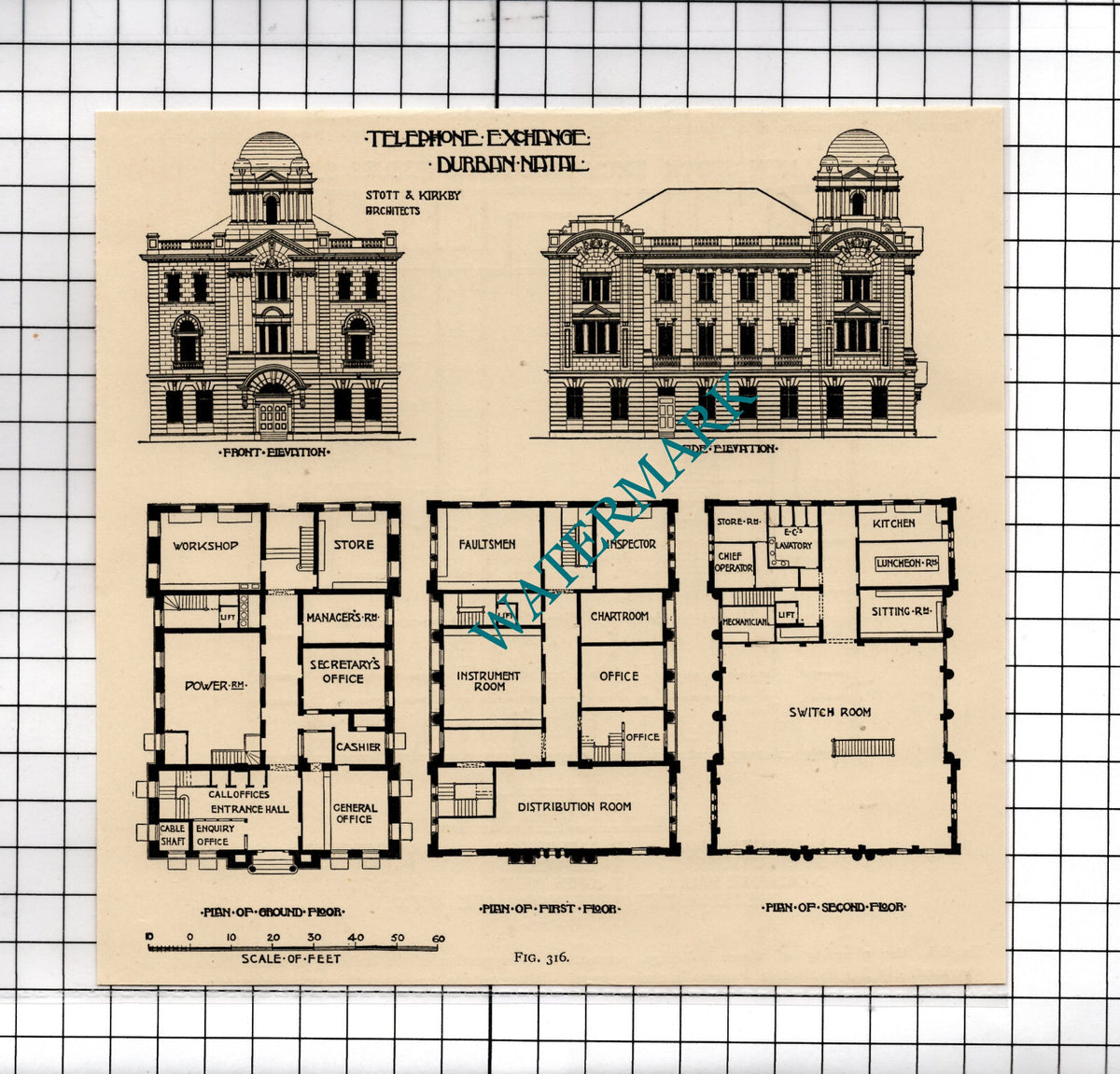 Telephone Exchange Durban South Africa  Stott & Kirkby Architects c.1911 Cutting