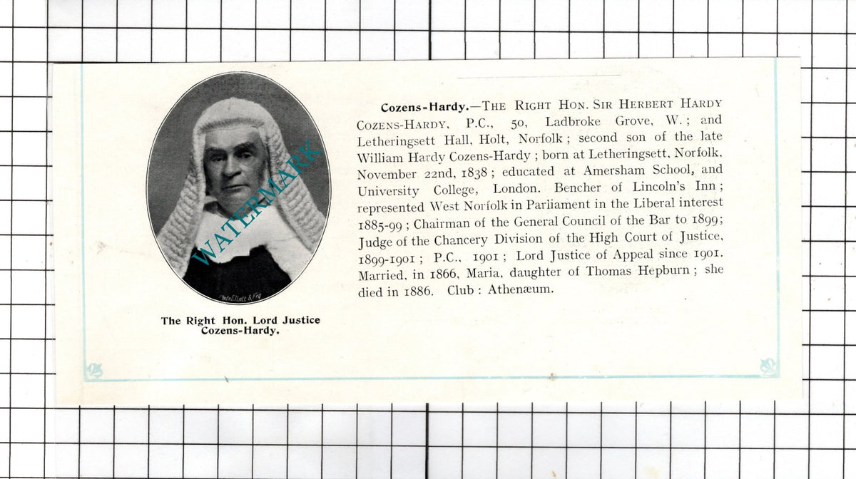The Right Hon Sir Herbert Hardy Cozens-Hardy Letheringsett Hall  c.1905 Clipping
