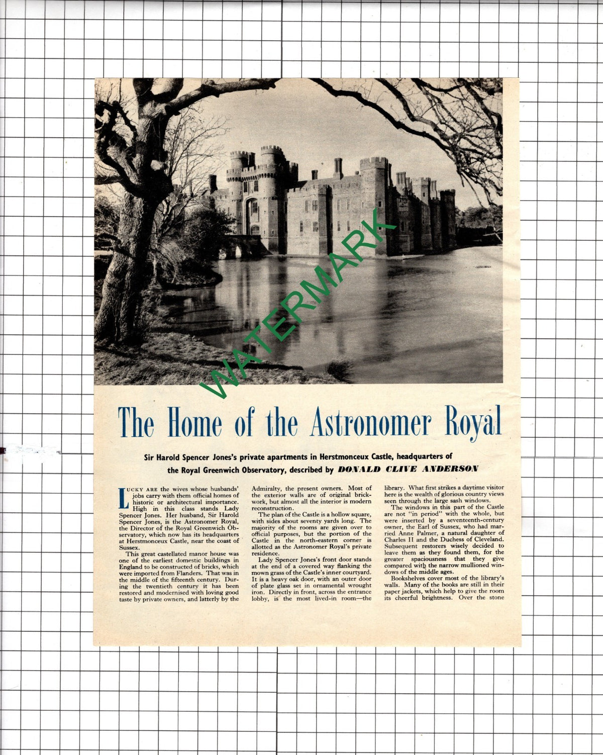 Sir Harold Spencer Jones Herstmonceux Castle  Astronomer Royal - 1955 Article