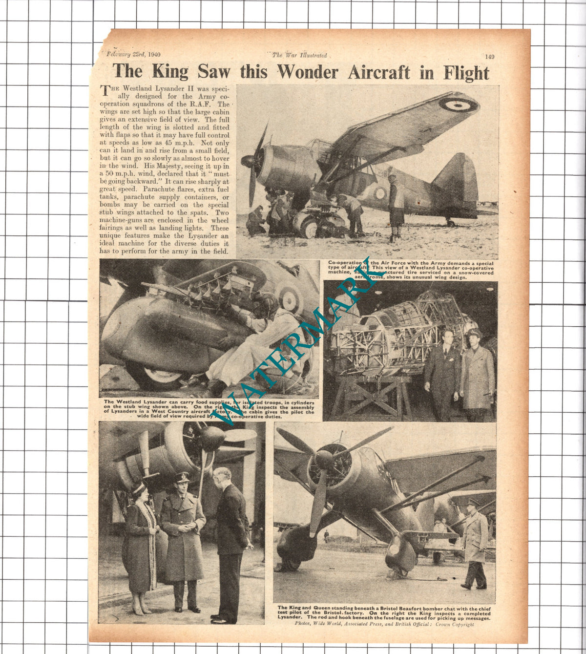 The Westland Lysander II Aircraft World War Two  WW2  - 1940 Clipping / Print