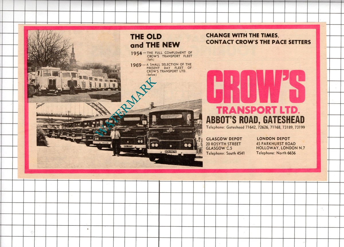 Crow's Transport Ltd Gateshead / Wood & Storey Caravans Forest Hall -1970 Advert
