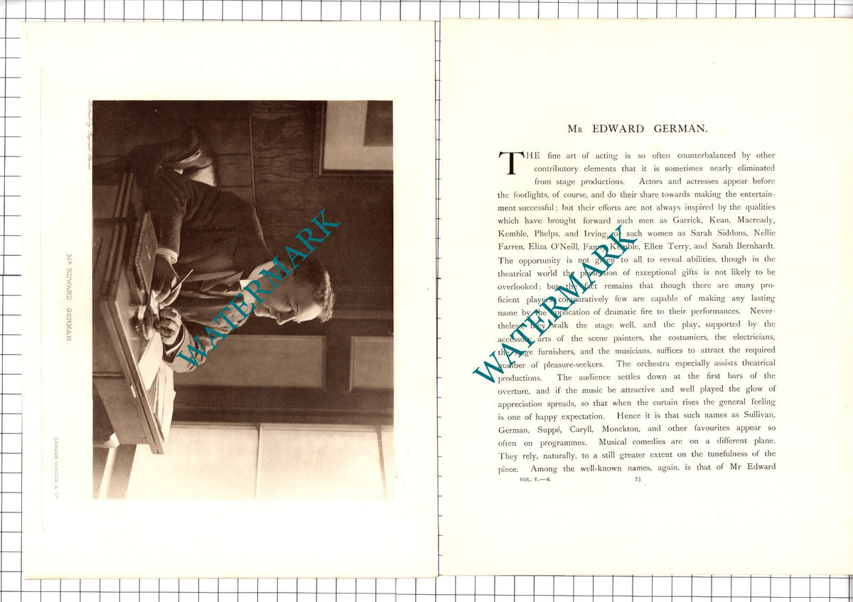 Mr Edward German Composer -  1920's Article / Print