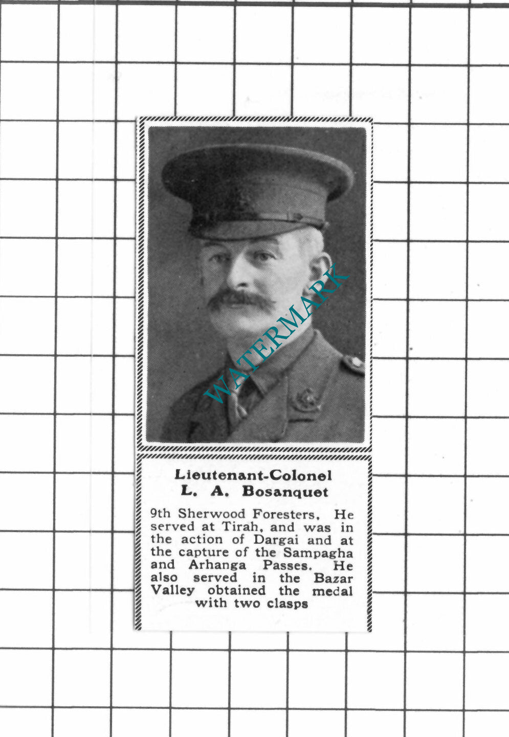 Lt Col L A Bosanquet 9th Sherwood Foresters WW1 -c.1918 SMALL Clipping / Print