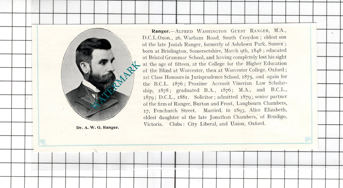 Dr Alfred Washington Guest Ranger  - c.1905 Clipping